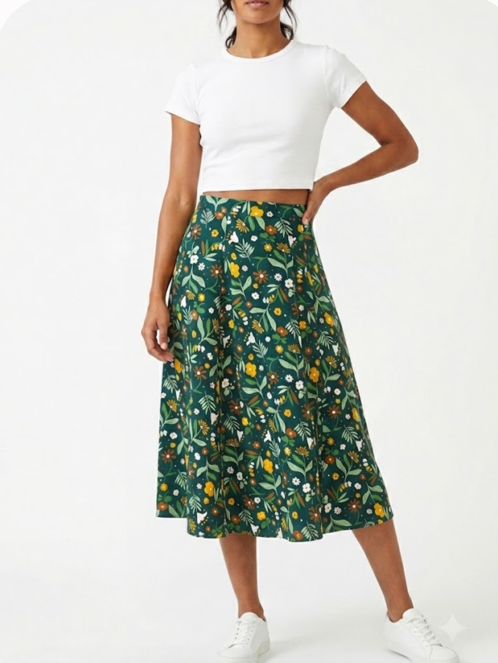 ModCloth X Collectif Floral Meadow Green Skater Skirt - Size 6
